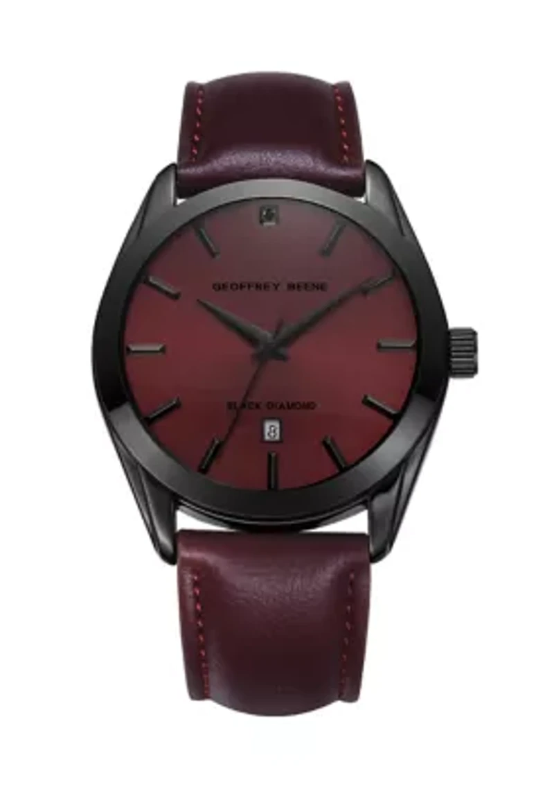 Gunmetal Genuine Black Diamond Dial Maroon Strap Watch