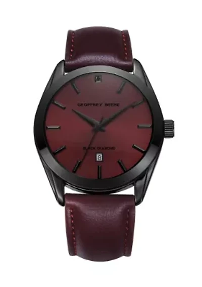 Gunmetal Genuine Black Diamond Dial Maroon Strap Watch