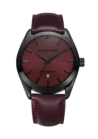 Gunmetal Genuine Black Diamond Dial Maroon Strap Watch