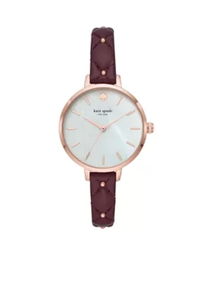 Rose Gold-Tone Metro Quilted Merlot Leather Watch