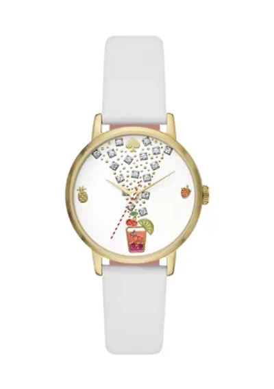 White and Gold Multi Colored Leather Band Watch