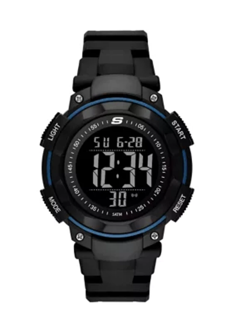 Ruhland 45 Millimeter Sport Digital Chronograph Watch with Plastic Strap and Case, Black and Blue