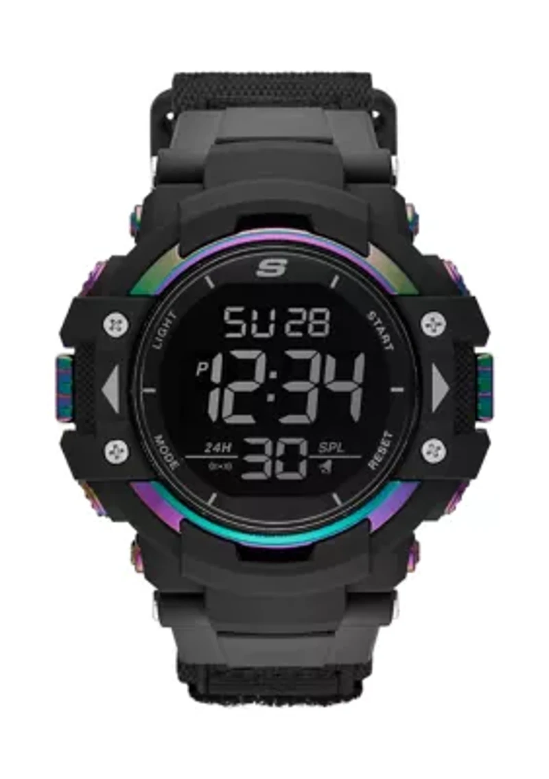 Keats 55 Millimeter Sport Digital Chronograph Watch with Fast Wrap Strap and Plastic Case, Black and Iridescent