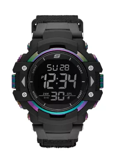 Keats 55 Millimeter Sport Digital Chronograph Watch with Fast Wrap Strap and Plastic Case, Black and Iridescent