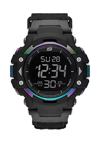 Keats 55 Millimeter Sport Digital Chronograph Watch with Fast Wrap Strap and Plastic Case, Black and Iridescent
