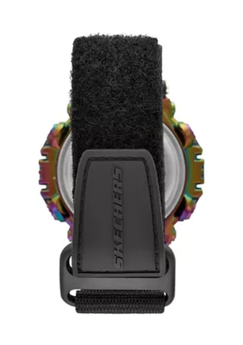 Keats 55 Millimeter Sport Digital Chronograph Watch with Fast Wrap Strap and Plastic Case, Black and Iridescent