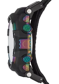 Keats 55 Millimeter Sport Digital Chronograph Watch with Fast Wrap Strap and Plastic Case, Black and Iridescent