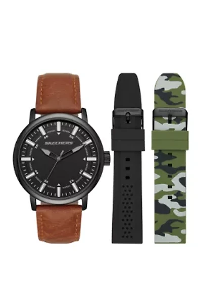 Men's Interchangeable Brown Watch Set