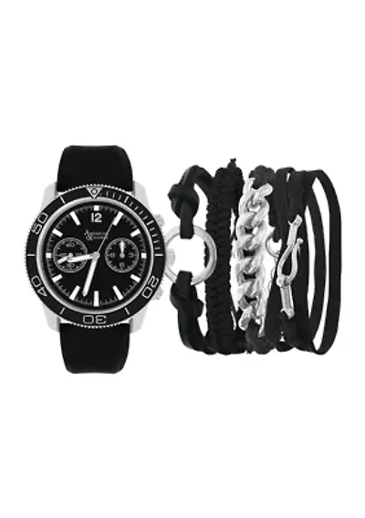 Silver Black Watch and Bracelet Set