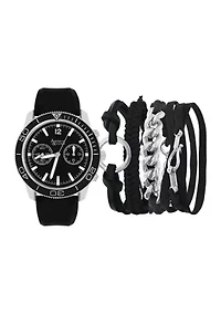 Silver Black Watch and Bracelet Set