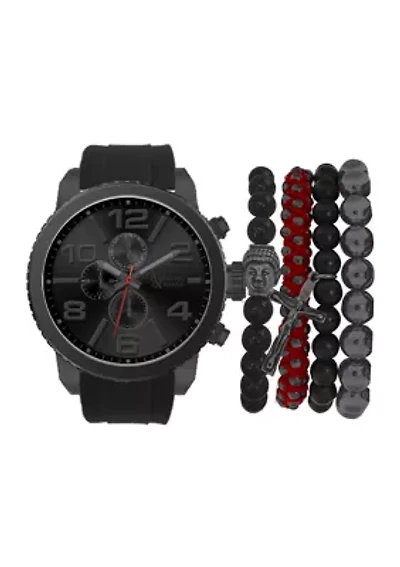 Black with Red Bracelet and Watch Set