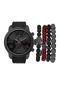 Black with Red Bracelet and Watch Set