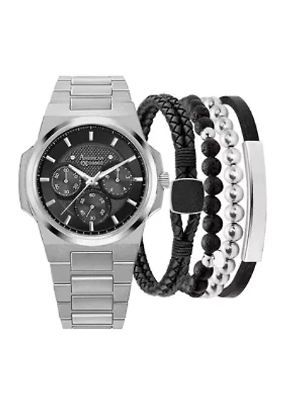 Black Silver Watch and Bracelet Set