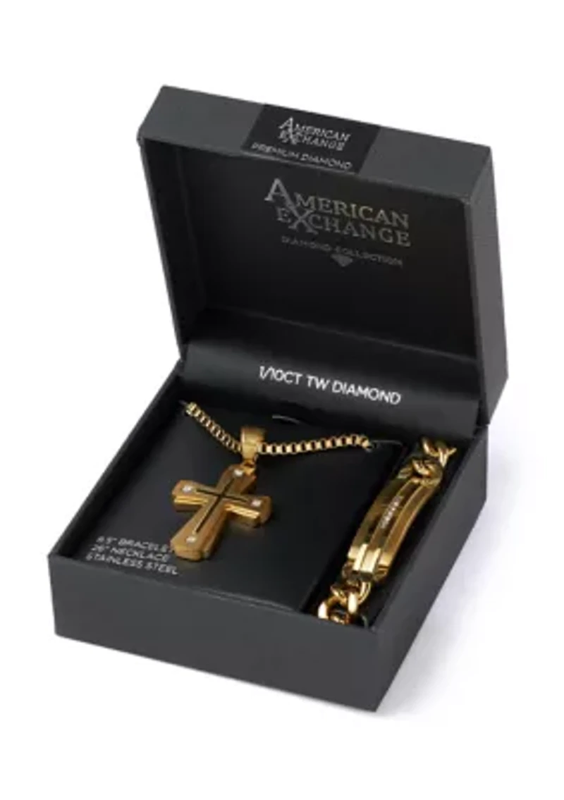 Stainless Steel Cross Pendant Necklace and Bracelet Set
