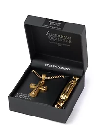 Stainless Steel Cross Pendant Necklace and Bracelet Set