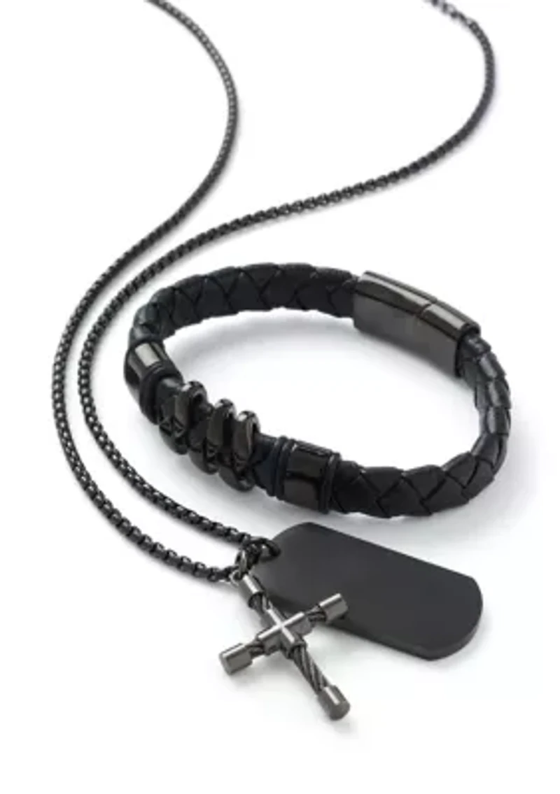 Gunmetal Bracelet and Pendant Necklace Set