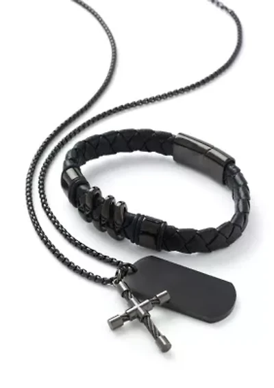 Gunmetal Bracelet and Pendant Necklace Set
