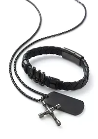 Gunmetal Bracelet and Pendant Necklace Set