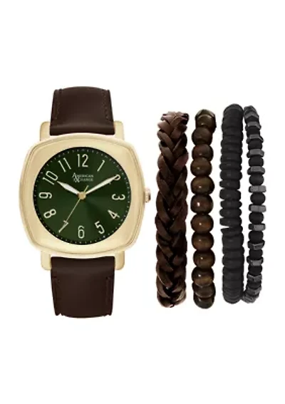 Gold Green Stackable Bracelet and Watch Set