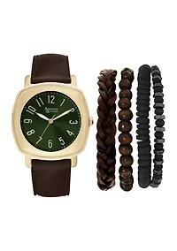 Gold Green Stackable Bracelet and Watch Set