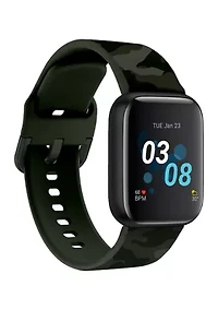 iTouch Sport 3 Touchscreen Smartwatch for Men and Women: Black Case with Green Camo Strap