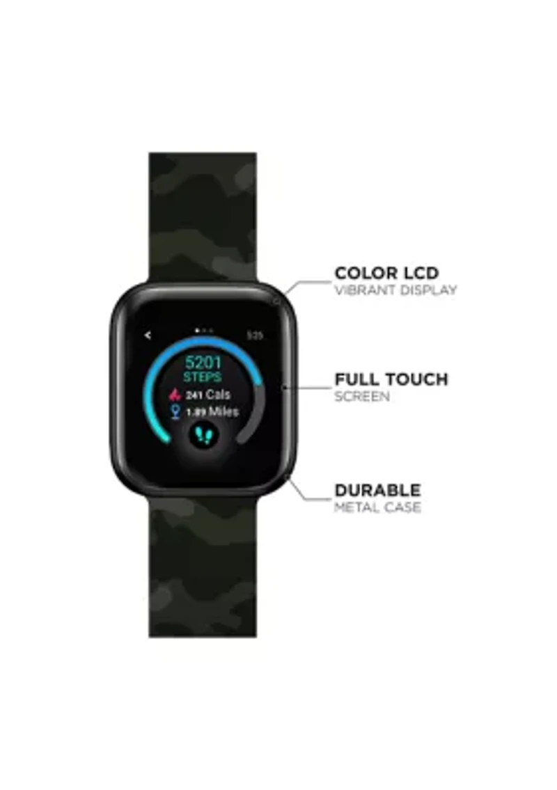 iTouch Sport 3 Touchscreen Smartwatch for Men and Women: Black Case with Green Camo Strap