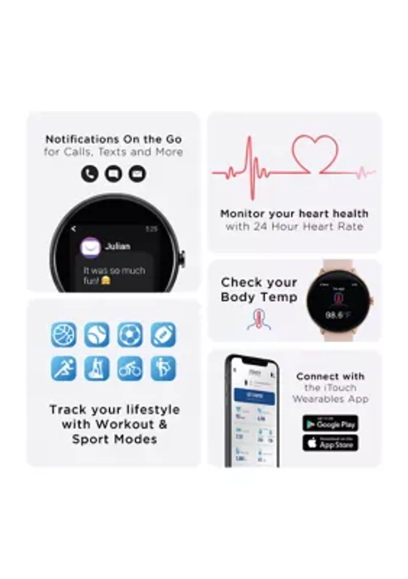 iTouch Sport 3 Touchscreen Smartwatch for Men and Women: Black Case with Black Strap