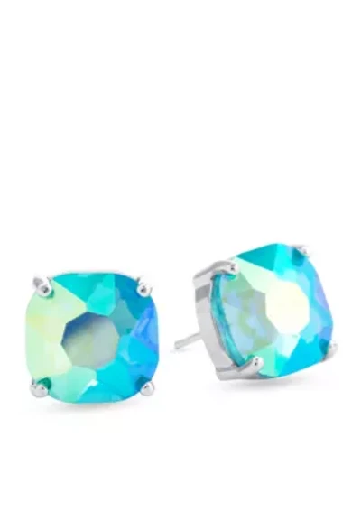 Silver-Plated Light Aqua Aurora Borealis Crystal Stud Earrings