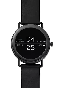 Men's Stainless Steel Faslter Leather Strap Smartwatch