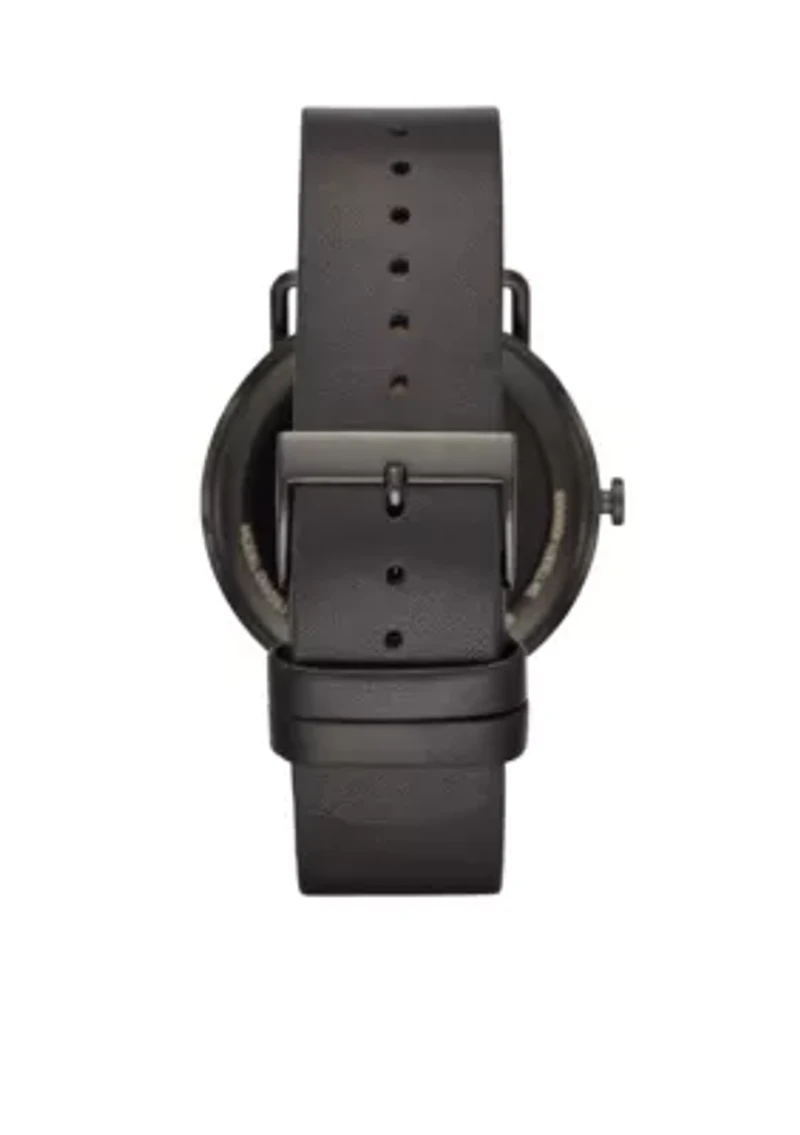 Men's Stainless Steel Faslter Leather Strap Smartwatch
