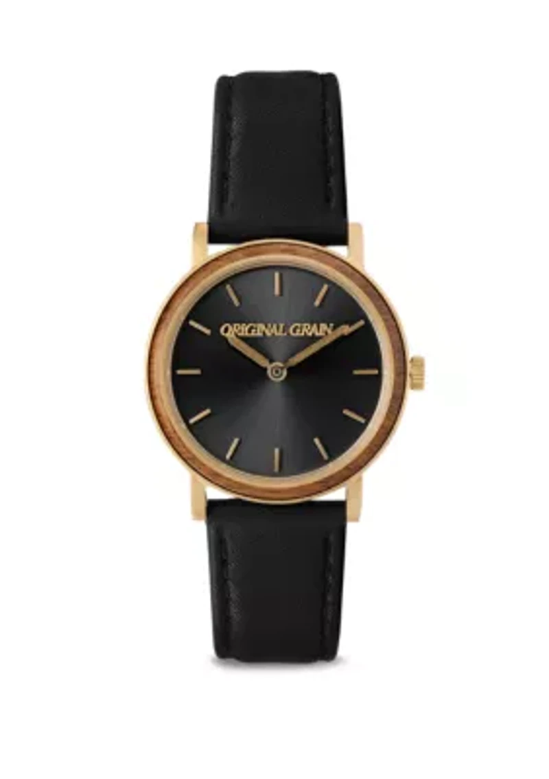 Gold Plated Modern Leather Strap Watch