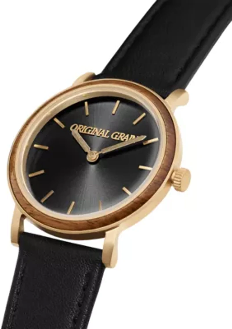 Gold Plated Modern Leather Strap Watch