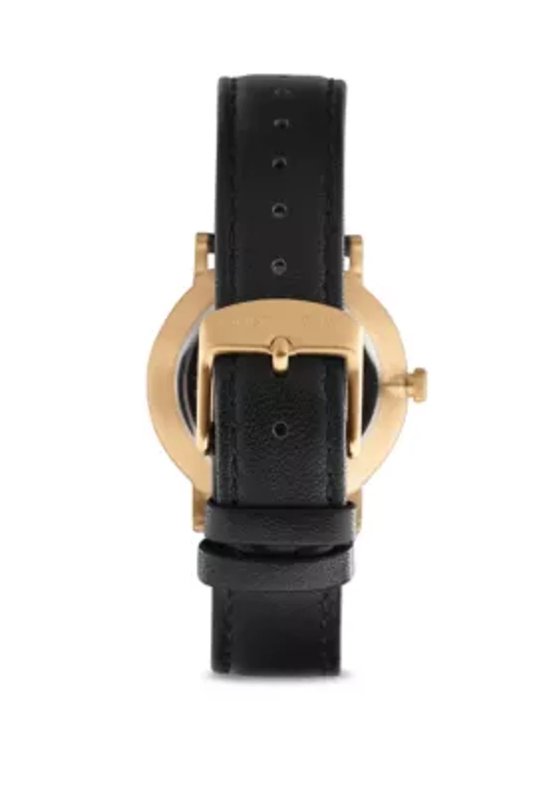 Gold Plated Modern Leather Strap Watch
