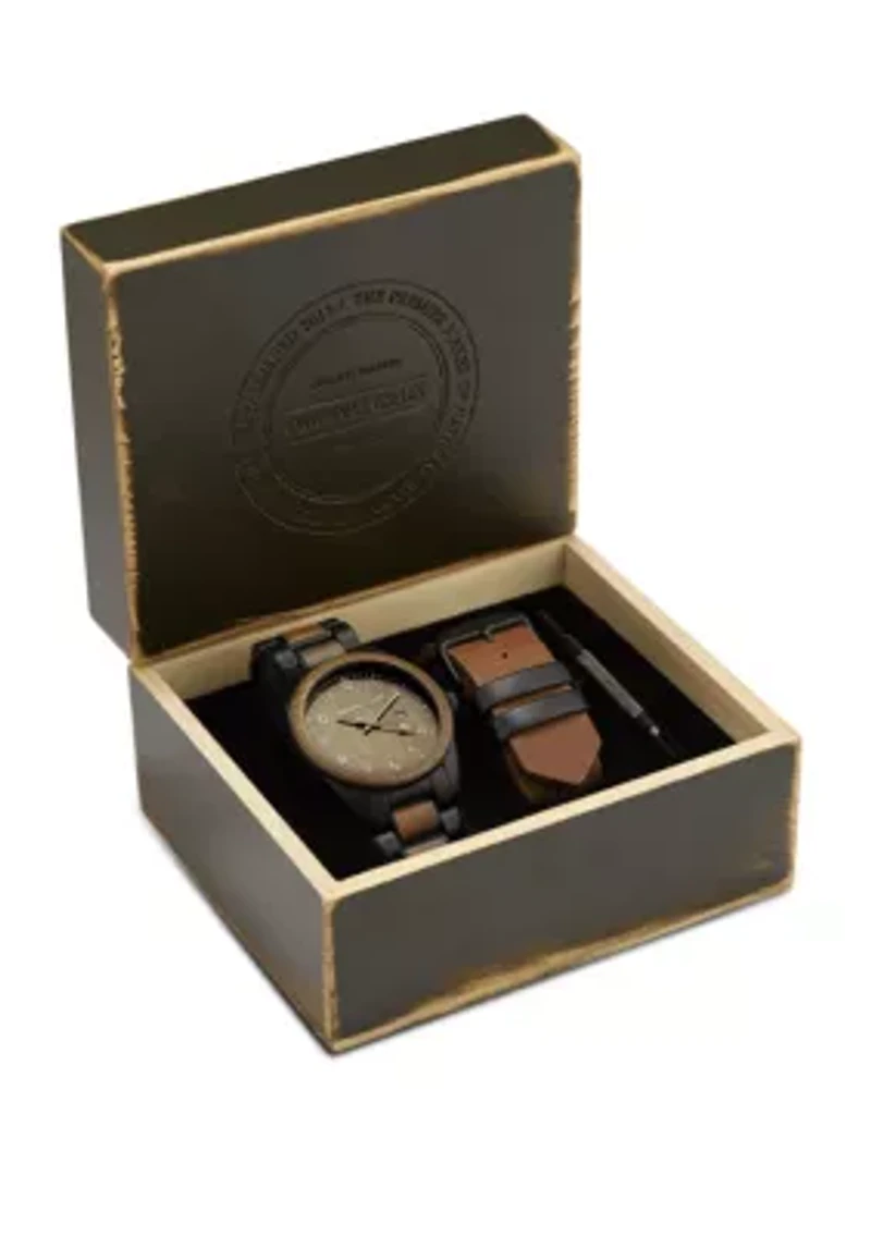 Stainless Steel Classic Matte Black Watch with Matte Black Steel Band and Extra Leather Bomber Strap