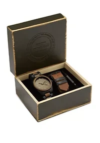 Stainless Steel Classic Matte Black Watch with Matte Black Steel Band and Extra Leather Bomber Strap