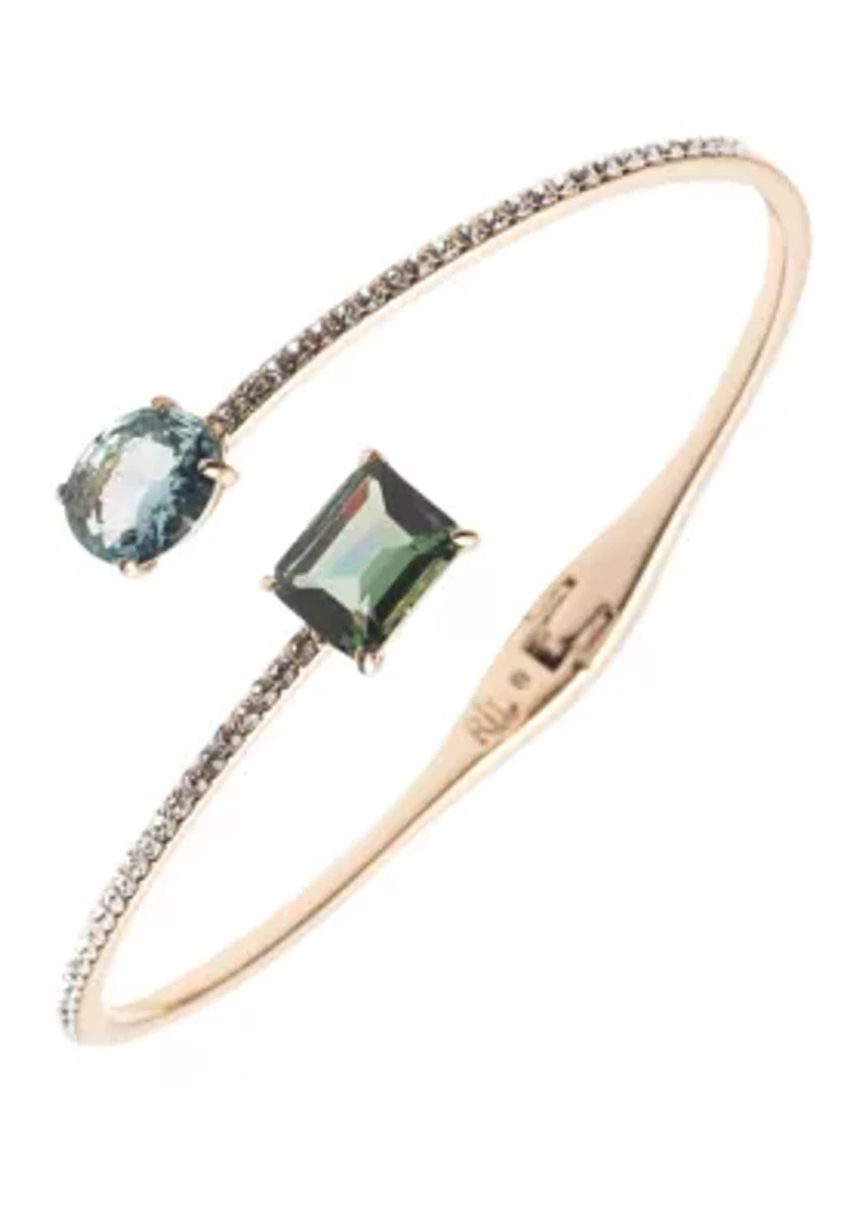 Gold Tone Blue Crystal Stone Bangle Bracelet