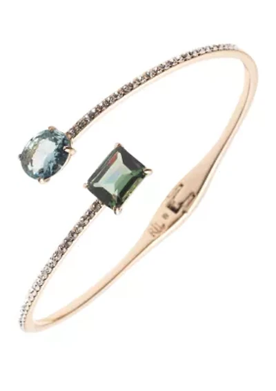 Gold Tone Blue Crystal Stone Bangle Bracelet