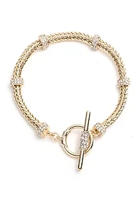 Gold Tone 7.25'' Pavé Round Flex Crystal Bracelet