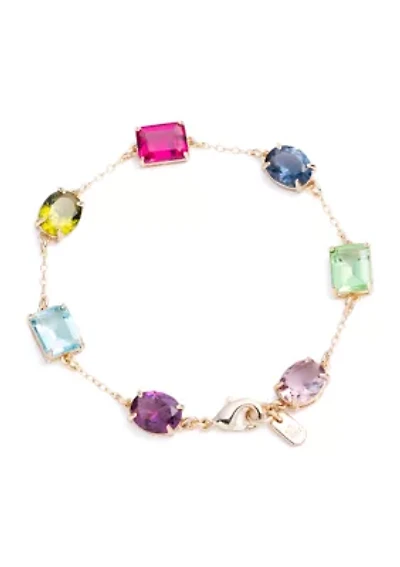 Gold Tone 7.25" Multi Stone Flex Bracelet 