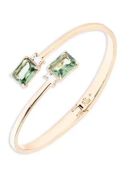Gold Tone Light Green Stone Bypass Bracelet