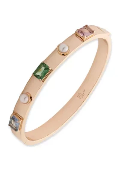 Gold Tone Multi Pearl Bangle Bracelet