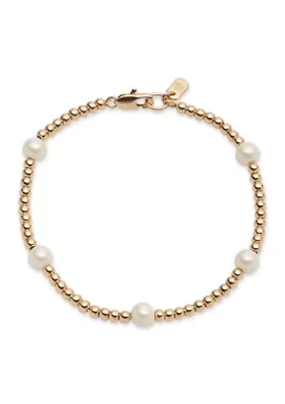 Gold Tone White Pearl Flex Bracelet