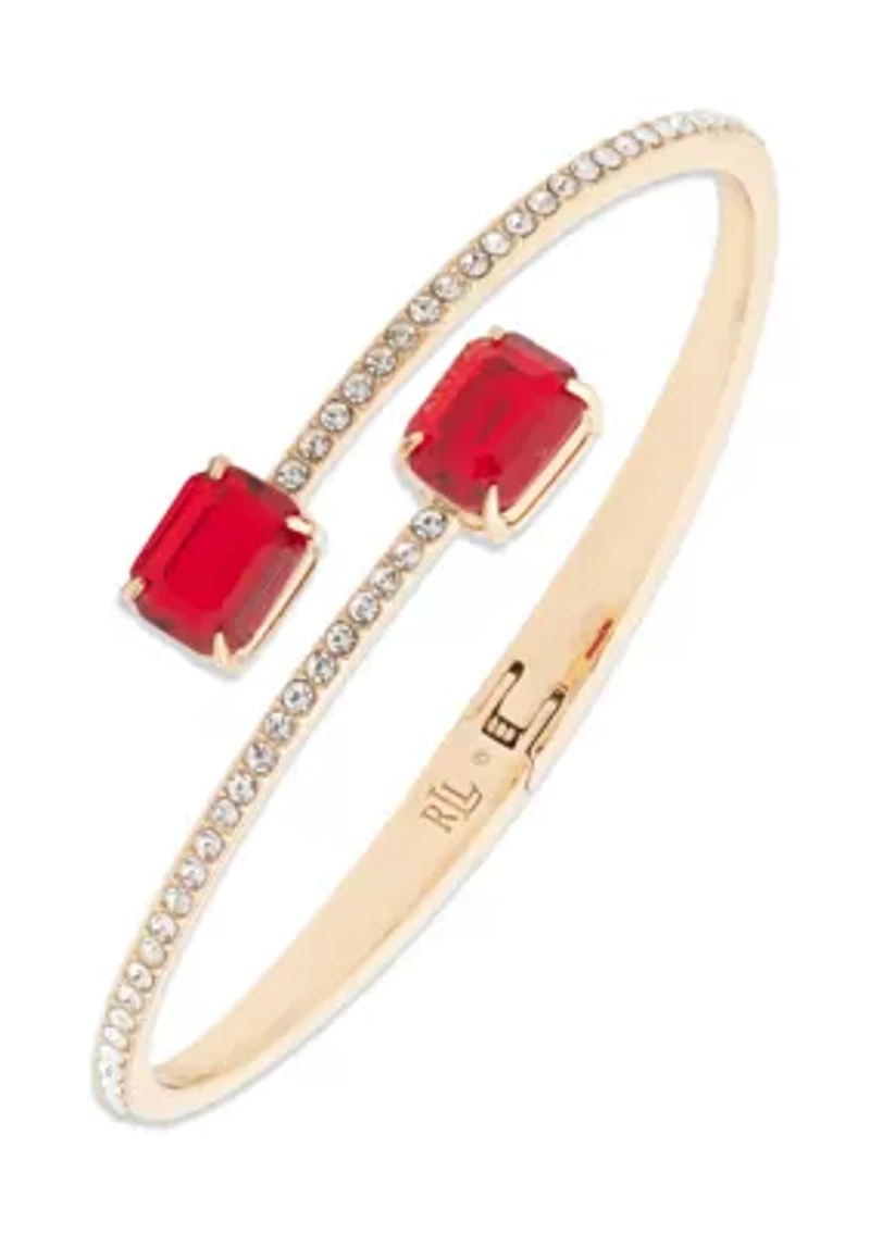 Red Stone Bypass Pavé Cuff Bracelet