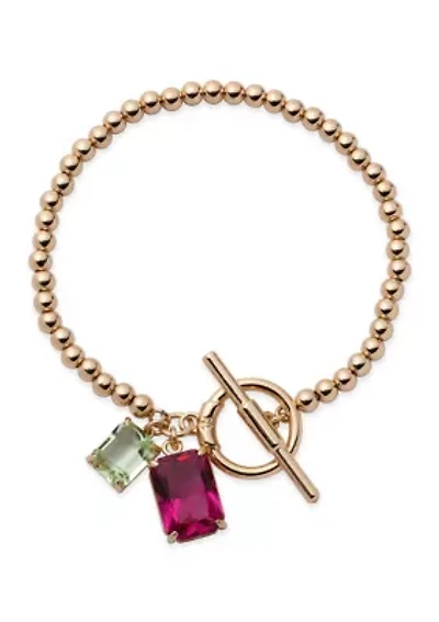 Fuchsia Stone Gold Tone Flex Bracelet