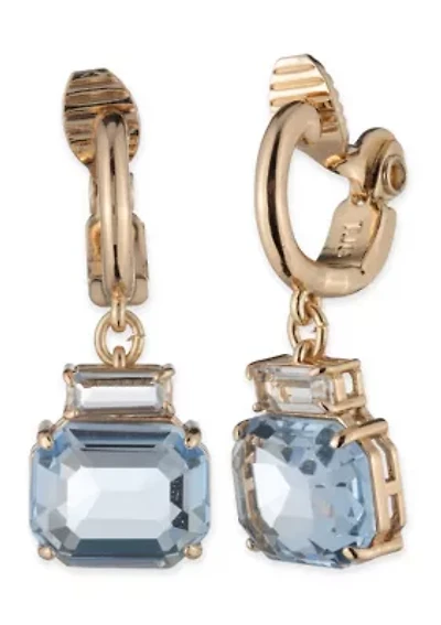 Gold Tone Stone Drop Clip Earrings