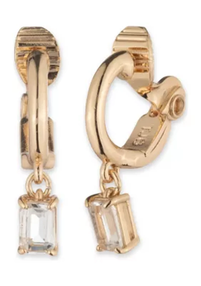 Gold Tone Hoop with Stone Drop Earrings