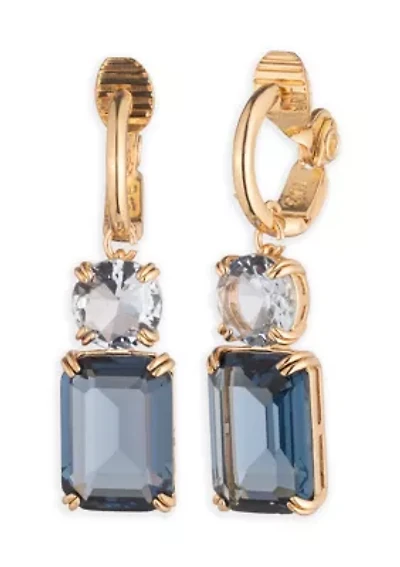 Blue Stone Double Drop Comfort Clip Earrings