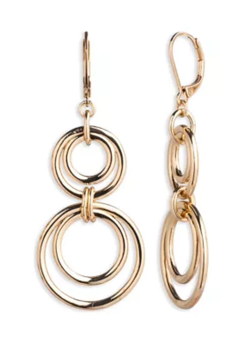Gold Tone Open Circle Double Drop Earrings