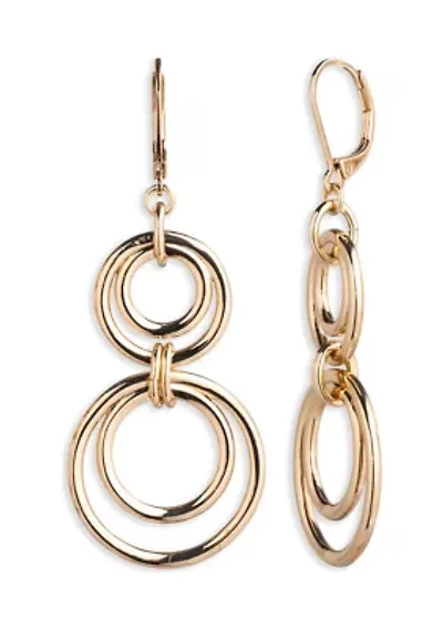 Gold Tone Open Circle Double Drop Earrings