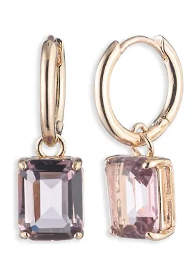 Gold Tone Pink Huggie Hoop Earrings